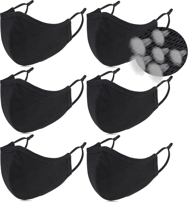 BeatBasic Black Cloth Face Mask,3 Ply BB-9201 Material, Reusable Fabric Washable for Men Women Adult Large Pack 6 - Image 1